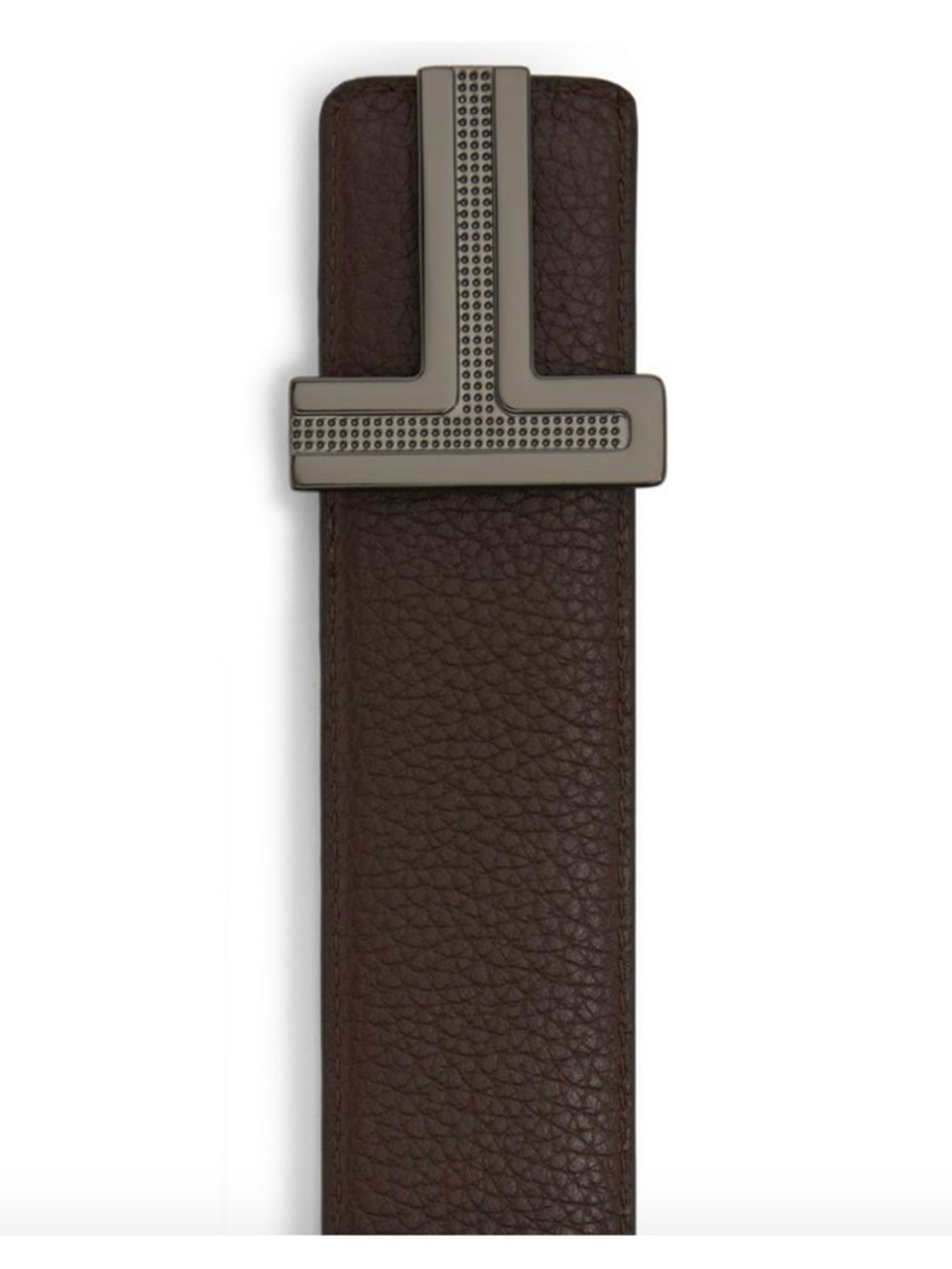 Tumi Dark Brown Pebbled Leather Belt with Gunmetal T Buckle